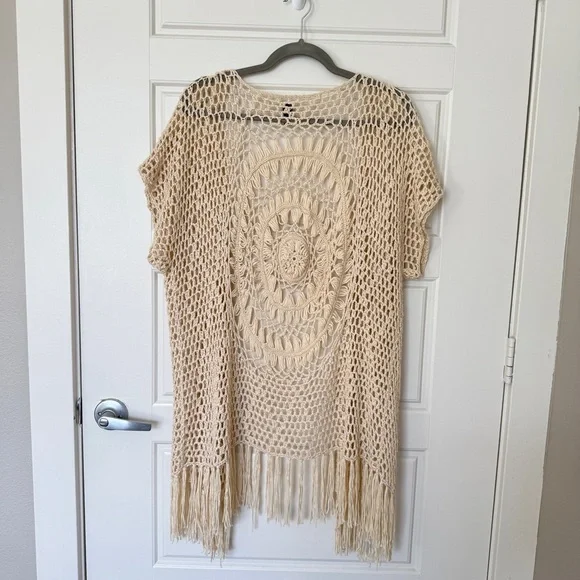 Saachi open kit crochet sun cardigan kimono cover up with tassels boho vacation - Picture 6 of 8